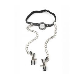 Кляп-роторасширитель O-ring Gag Whith Nipple Clamps, фото 