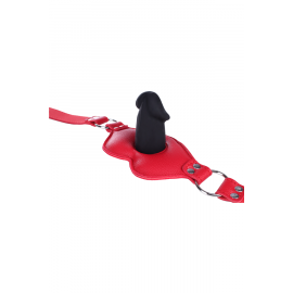 Кляп-фаллос Силиконовый Intimlab Lay-A2098, Черный, С Красным Ремешком, фото 