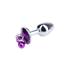 Анальная Пробка Metal Silver С Круглым Кристаллом И Колокольчиками Purple S, фото 