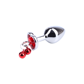 Анальная Пробка Metal Silver С Кристаллом В Форме Сердца И Колокольчиками Red M, фото 