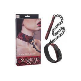 Ошейник Атласный С Цепью Scandal Collar with Leash, Черно-Красный, фото 
