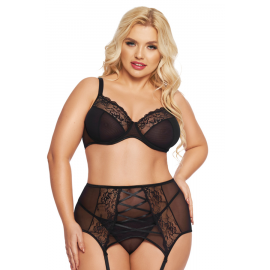 Комплект SoftLine Collection Dolores (бюстгальтер, стринги и пояс для чулок), черный, XXL, фото 