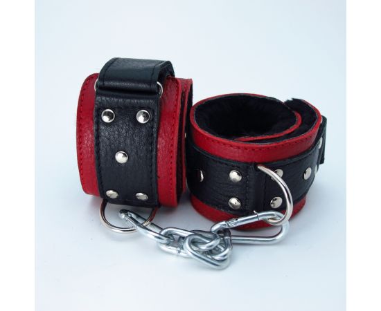 Наручники BDSM Арсенал С Мехом, Черно-Красные, фото 