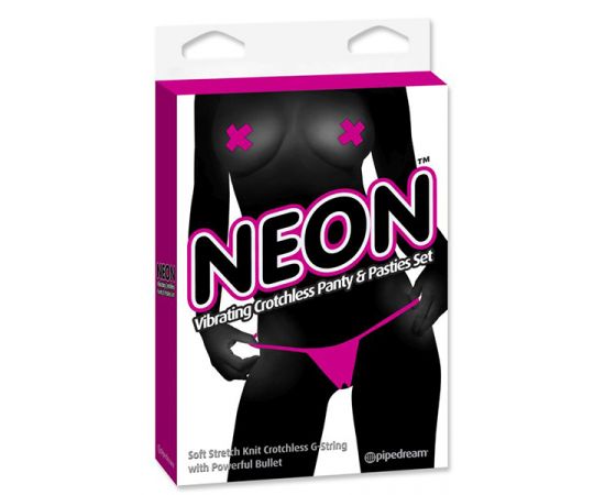 Вибротрусики с доступом и пестисы Neon Vibrating Crotchless Panty and Pasties Set, фото 