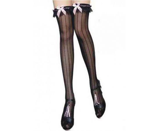 Чулки черные с розовыми бантами OS, фото 