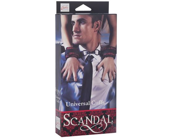 Наручники Атласные Scandal Universal Cuffs С Цепью, Черно-Красные, фото 