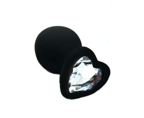 Анальная пробка Kanikule из силикона с прозрачным кристаллом в форме сердца Medium, фото 