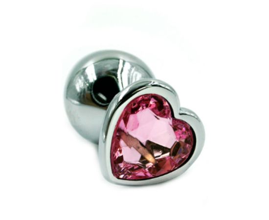 Анальная пробка Kanikule из алюминия с нежно-розовым кристаллом в форме сердца, фото 