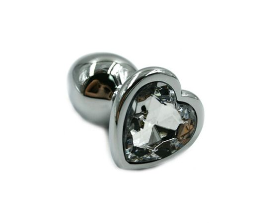 Анальная пробка Kanikule из алюминия с прозрачным кристаллом в форме сердца Small, фото 