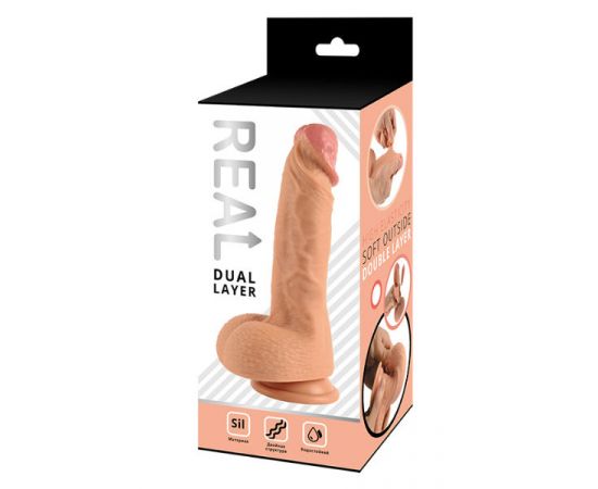 Фаллоимитатор реалистичный REAL Dual Layer, dual silicone, 20х4 см., фото 
