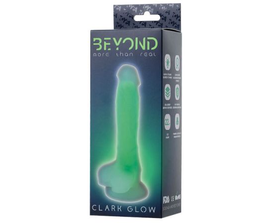Фаллоимитатор, светящийся в темноте, Beyond by Toyfa Clark Glow, силикон, прозрачно-зеленый, 16,5 см, фото 