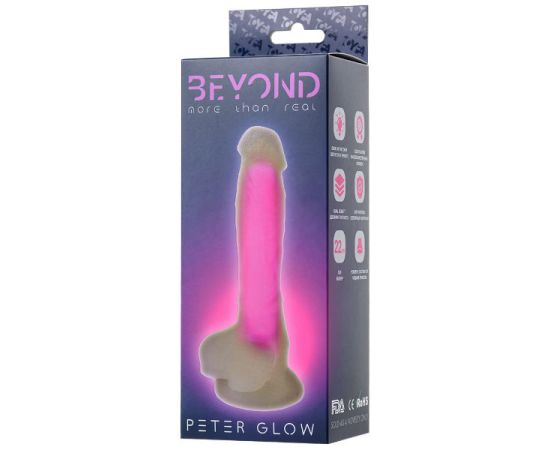 Фаллоимитатор, светящийся в темноте, Beyond by Toyfa Peter Glow, силикон, прозрачно-розовый, 16,5 см, фото 