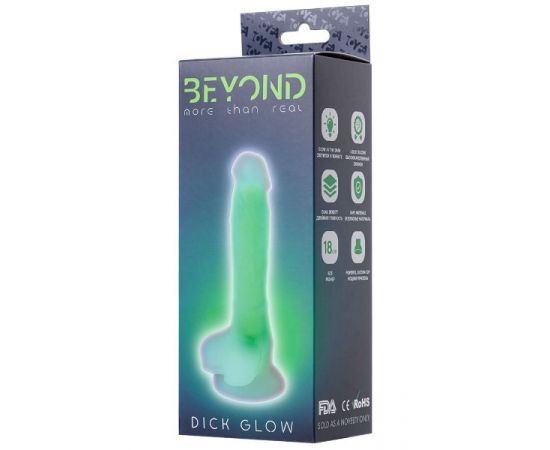 Фаллоимитатор, светящийся в темноте, Beyond by Toyfa Dick Glow, силикон, прозрачно-зеленый, 13 см, фото 