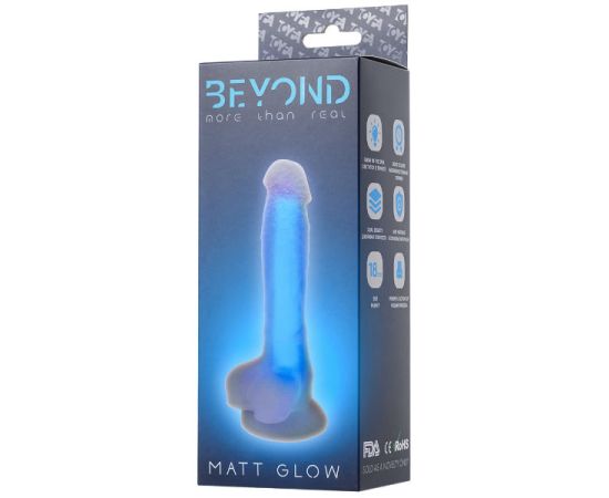 Фаллоимитатор, светящийся в темноте, Beyond by Toyfa Matt Glow, силикон, прозрачно-синий, 13 см, фото 