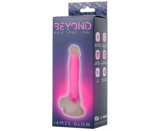 Фаллоимитатор, светящийся в темноте, Beyond by Toyfa James Glow, силикон, прозрачно-розовый, 13 см, фото  Фаллоимитатор, светящийся в темноте, Beyond by Toyfa James Glow, силикон, прозрачно-розовый, 13 см, фото