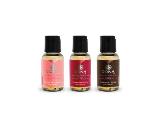 Набор Вкусовых Массажных Масел С Феромонами "DONA by JO", 3 шт По 30 мл, фото 