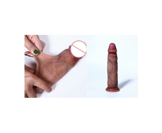 Фаллоимитатор реалистичный на присоске с двигающейся кожей Skin Penis 20 см TPE+жидкий силикон, фото , изображение 2