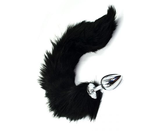 Анальная Пробка С Черным Гибким Серебристым Хвостом Small, фото 