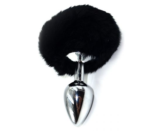 Анальная пробка, заяц, черный хвост (small), серебристый, фото 