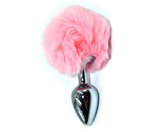 Анальная пробка, заяц, розовый хвост (small), серебристый, фото 