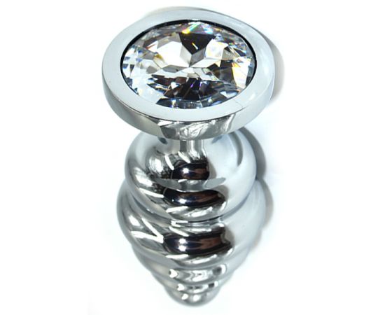 Анальная пробка Kanikule серебристая с прозрачным кристаллом (medium), фото 