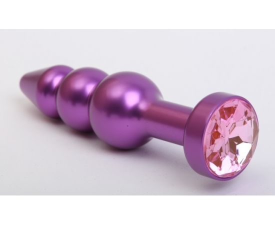 Анальная пробка фигурная елочка фиолетовая с розовым стразом 11,2х2,9см 47433-MM, фото 