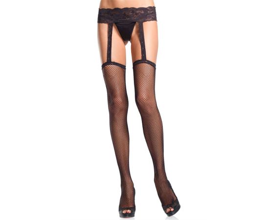 Чулки в сетку с кружевным поясом (One Size), фото 