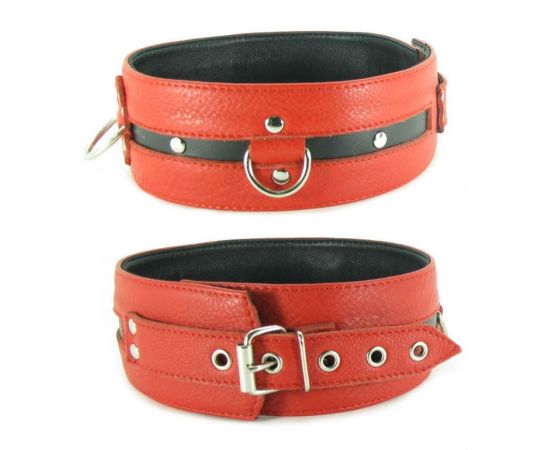 Ошейник Кожаный BDSM Арсенал, XL, Черно-Красный, фото 