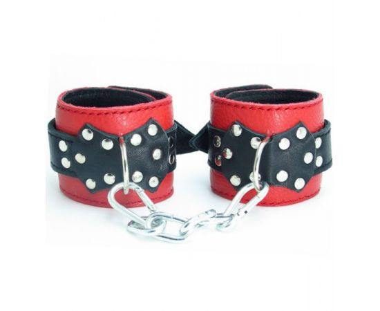 Наручники Кожаные BDSM Арсенал С Пряжкой, Черно-Красные, фото 