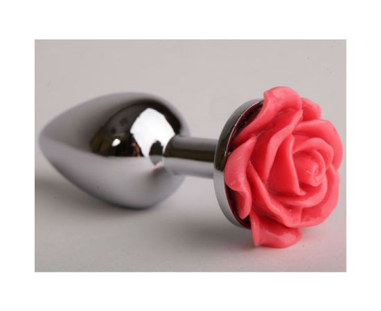 Анальная пробка металл 9,5х4см с розой красная, фото 