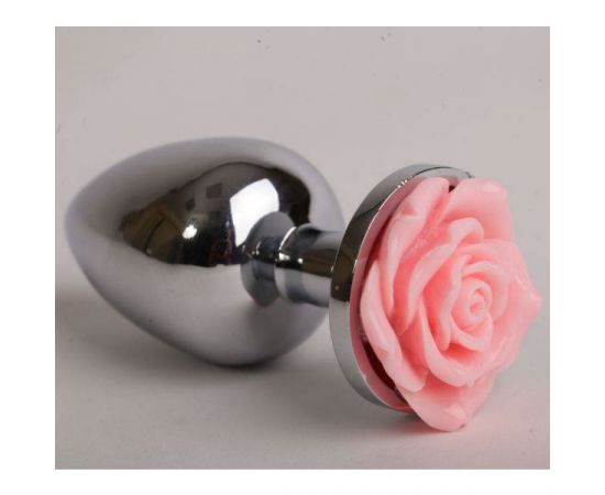 Анальная Пробка Металл 9,5х4см С Розой, Светло-Розовая, фото 