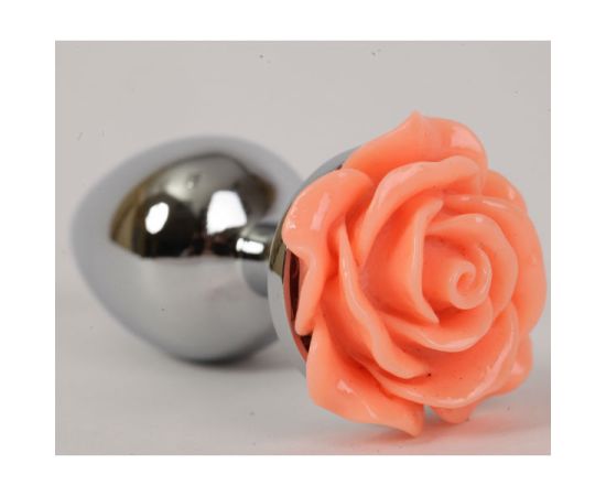 Анальная пробка металлическая с розой цвет-лосось 2,8х7,6, фото 
