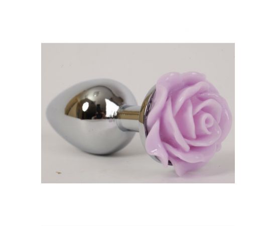 Анальная пробка металл 2,8х7,6 см с розой сиреневая, фото 