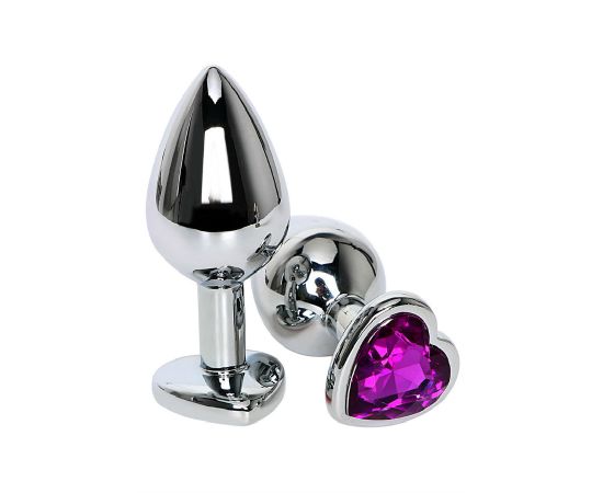 Анальная пробка сердечком с фиолетовым стразом S 7,5 х 2,8 см, фото 