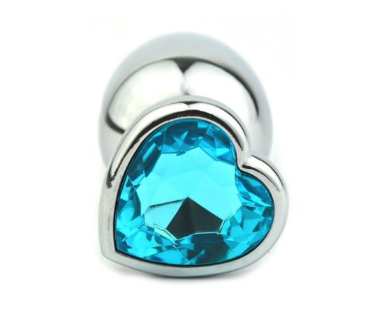 Анальная пробка сердечком с голубым стразом S 7,5 х 2,8 см, фото 