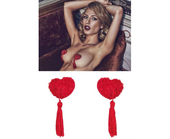 Пэстиcы Anais Vellya в форме сердечек с розами и кисточками, красные, фото 