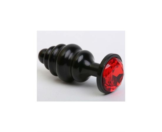 Анальная пробка фигурная 3,5 х 8,2 см металл черная красный страз, фото 