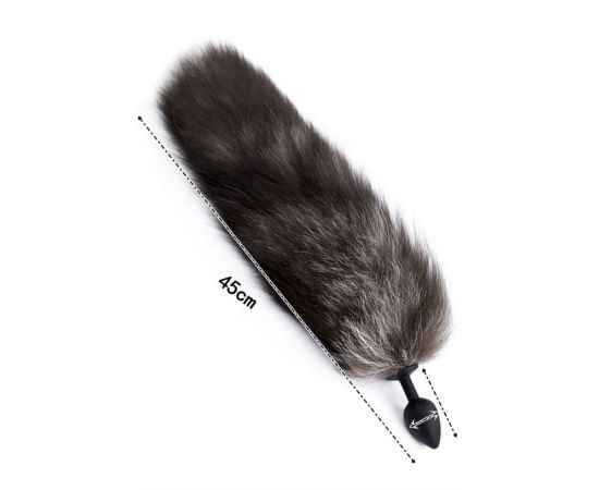 Анальная пробка силиконовая с хвостом серебристая лиса, фото 