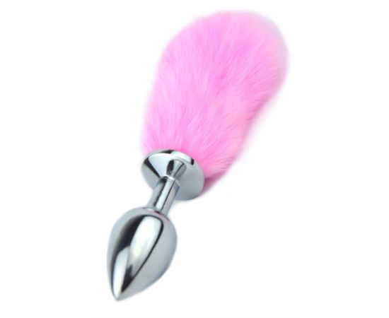 Анальная пробка металлическая с розовым хвостиком размер S, фото 