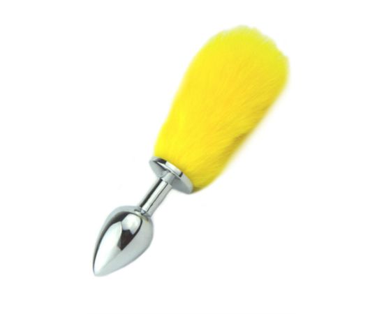 Анальная пробка металлическая с лимонным хвостиком размер S, фото 