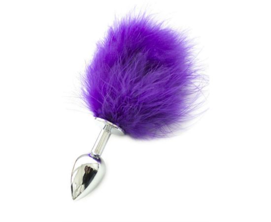 Анальная пробка металлическая с фиолетовым хвостиком размер S, фото 