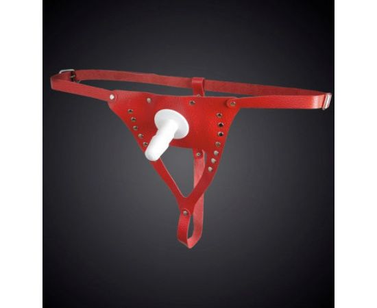 Трусики кожаные красные  универсальные со штырьком для насадок, фото 