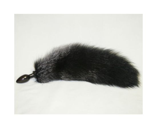 Анальная пробка черного цвета диам.32мм с черным лисьим хвостом, фото 