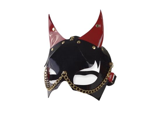 Маска Дьяволенка Из Натуральной Кожи Fetish Factory, Черно-Красная, фото 