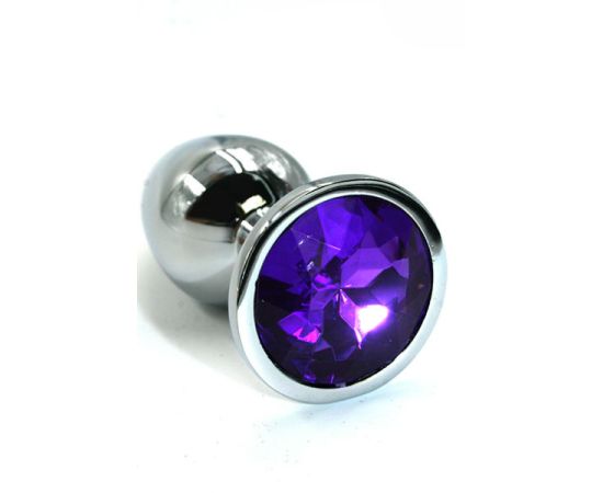 Анальная Пробка Metal Silver С Круглым Кристаллом Dark Purple M, фото 