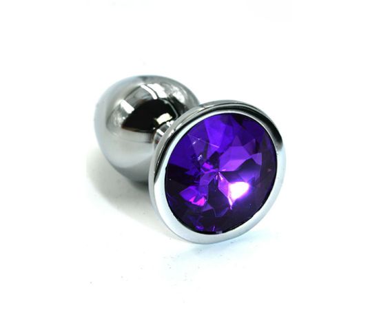 Анальная пробка, алюминий, с темно-фиолетовым кристаллом (Small), фото 