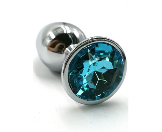 Анальная пробка, серебристый, с нежно-голубым кристаллом (Small), фото 