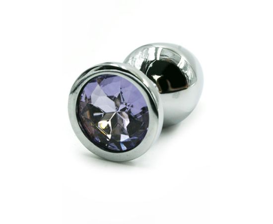 Анальная пробка Kanikule "Medium" из алюминия  со светло-фиолетовым стразом, фото 
