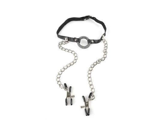 Кляп-роторасширитель O-ring Gag Whith Nipple Clamps, фото 