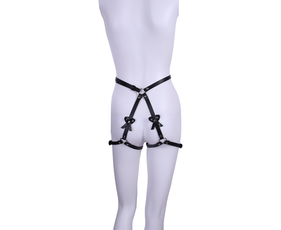 Стрепы для бёдер с бантиками кожаные чёрные, фото , изображение 2